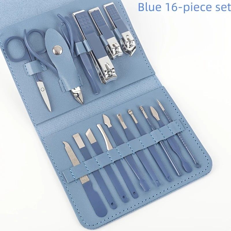 16-Piece Nail Care Set, Portable Professional Manicure and Pedicure Kit, Blue