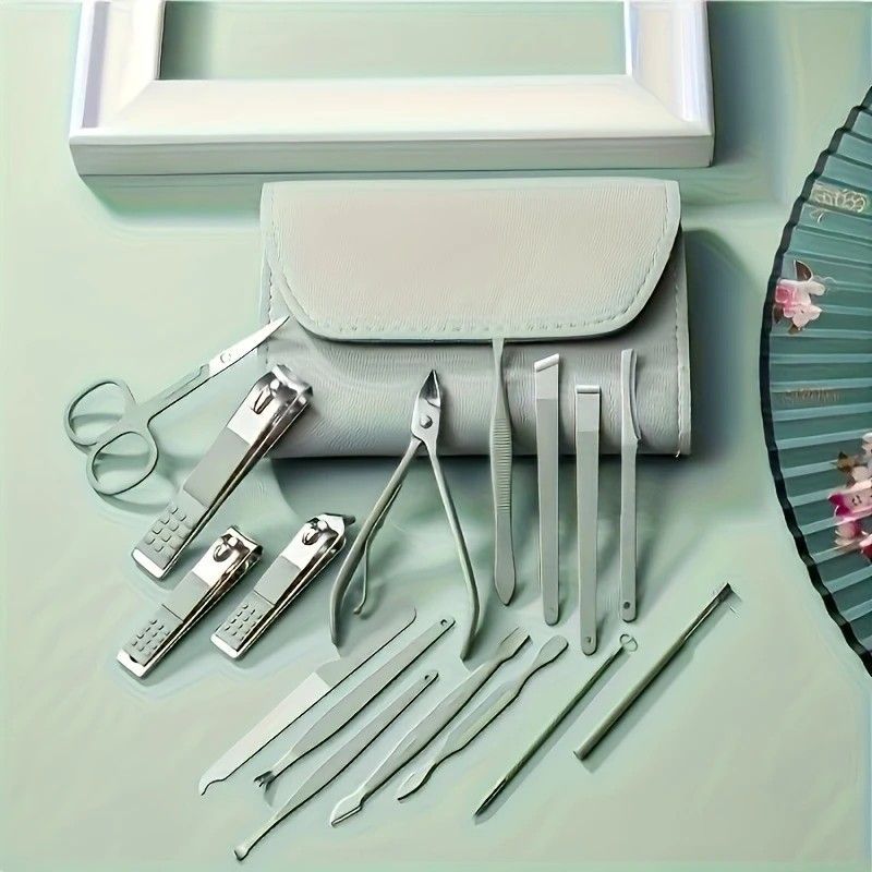 16-Piece Nail Care Set, Portable Professional Manicure and Pedicure Kit, Blue