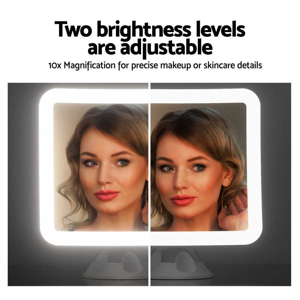 10X Magnifying Makeup Mirror with LED Light, Rotating Cordless Suction Cup Mirror