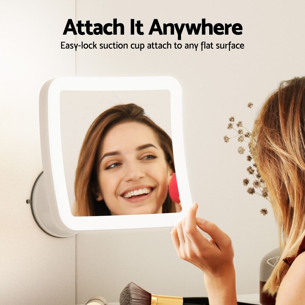 10X Magnifying Makeup Mirror with LED Light, Rotating Cordless Suction Cup Mirror