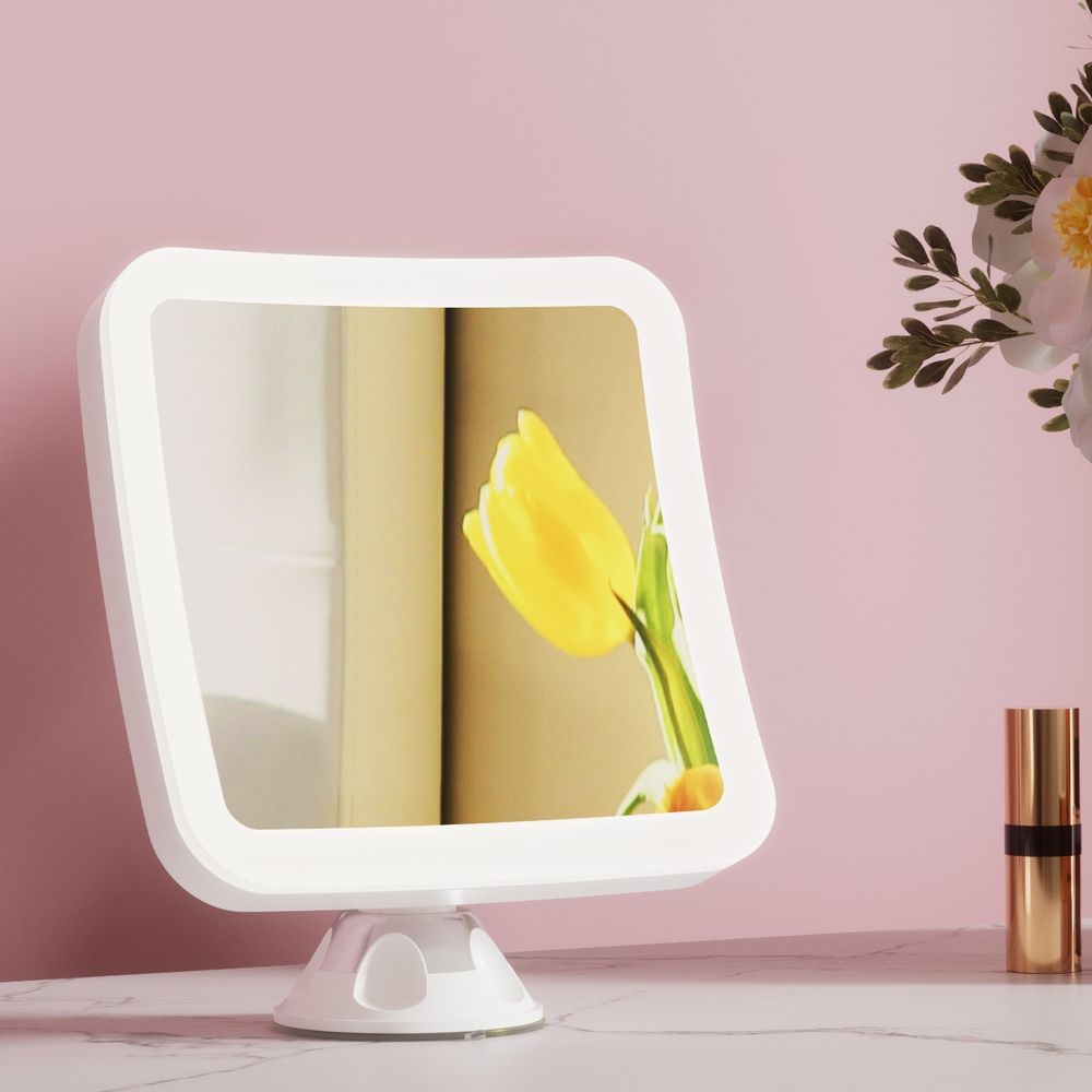 10X Magnifying Makeup Mirror with LED Light, Rotating Cordless Suction Cup Mirror