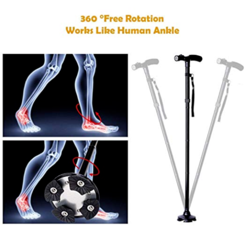 Folding Walking Stick Cane with Adjustable Height and LED Light Support