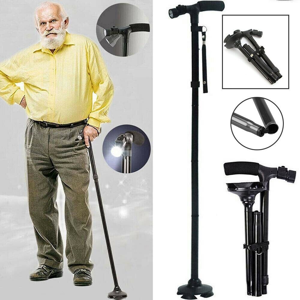 Folding Walking Stick Cane with Adjustable Height and LED Light Support