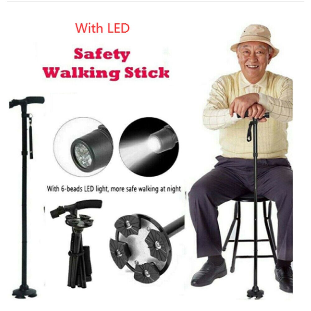 Folding Walking Stick Cane with Adjustable Height and LED Light Support