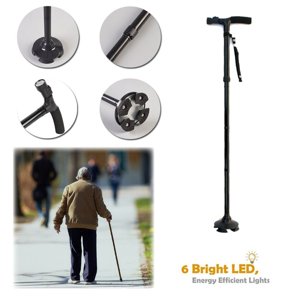 Folding Walking Stick Cane with Adjustable Height and LED Light Support