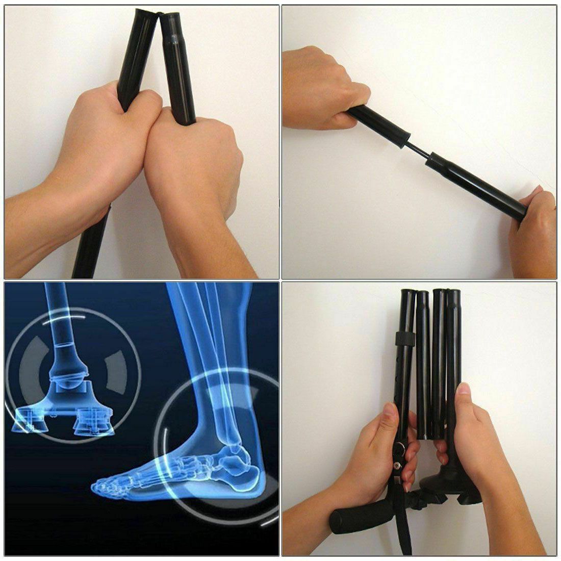 Folding Walking Stick Cane with Adjustable Height and LED Light Support