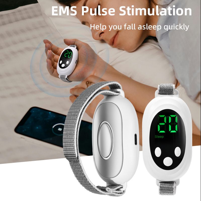 Portable Sleep Aid Device with EMS Pulse, LED Display and Adjustable Wrist Strap, White