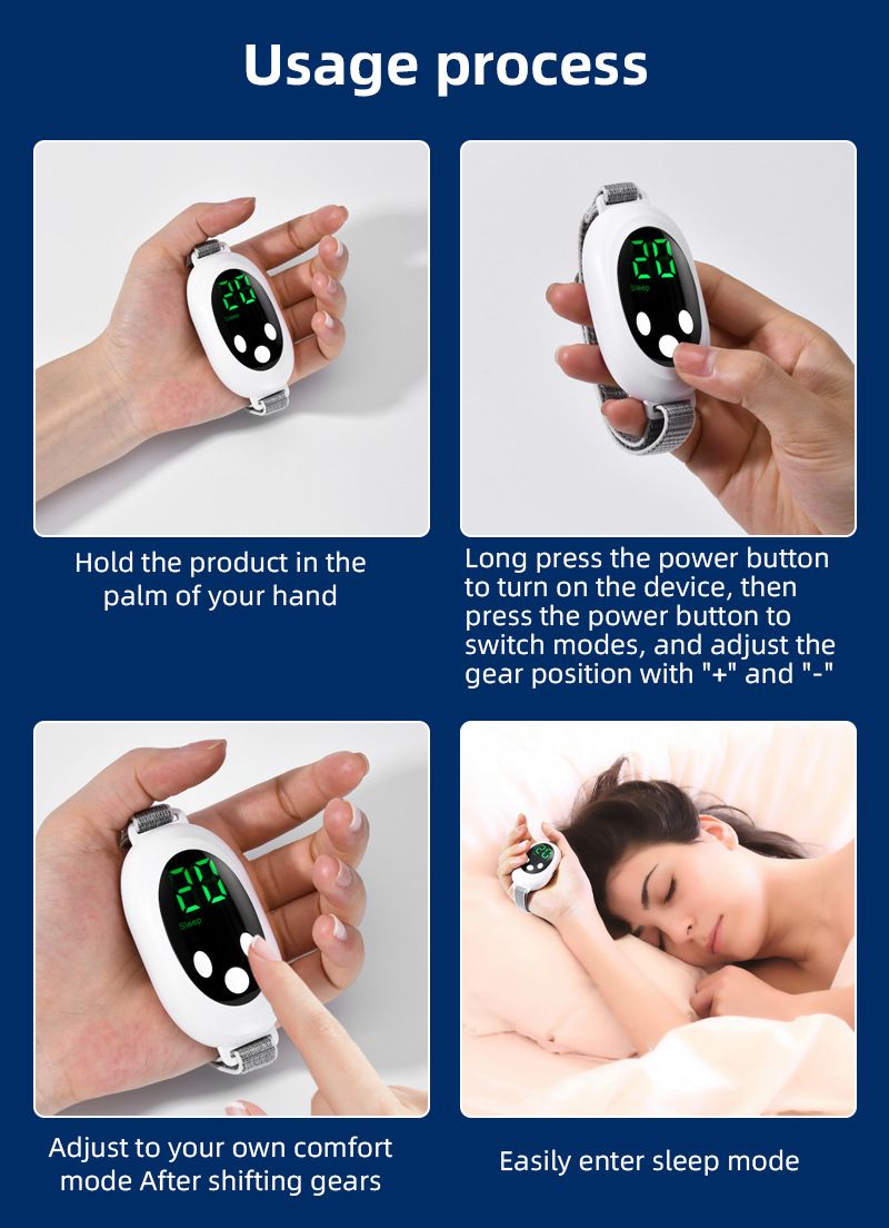 Portable Sleep Aid Device with EMS Pulse, LED Display and Adjustable Wrist Strap, White