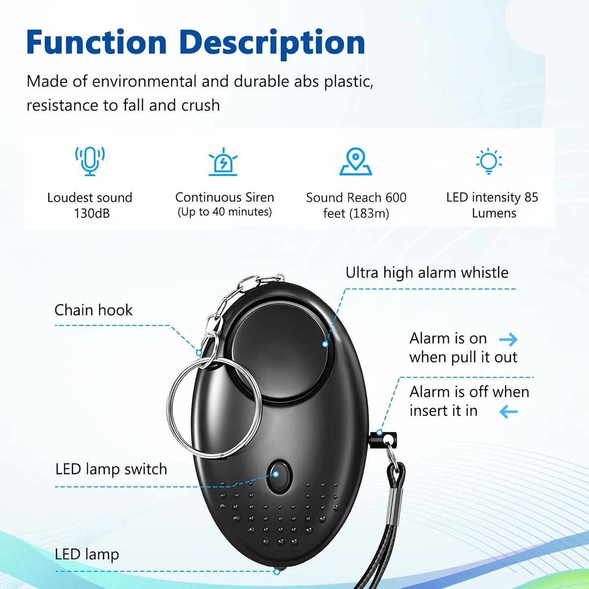 Pieces - 140 dB - Personal Alarm - With LED Flashlight And Keychain - Personal Pocket Alarm - Pepper Spray - Panic Alarm - Anti-Wolf Whistle - Keychain - Portable - For Women, Girls And the Elderly - Repelling / Deterring / Self-Defense