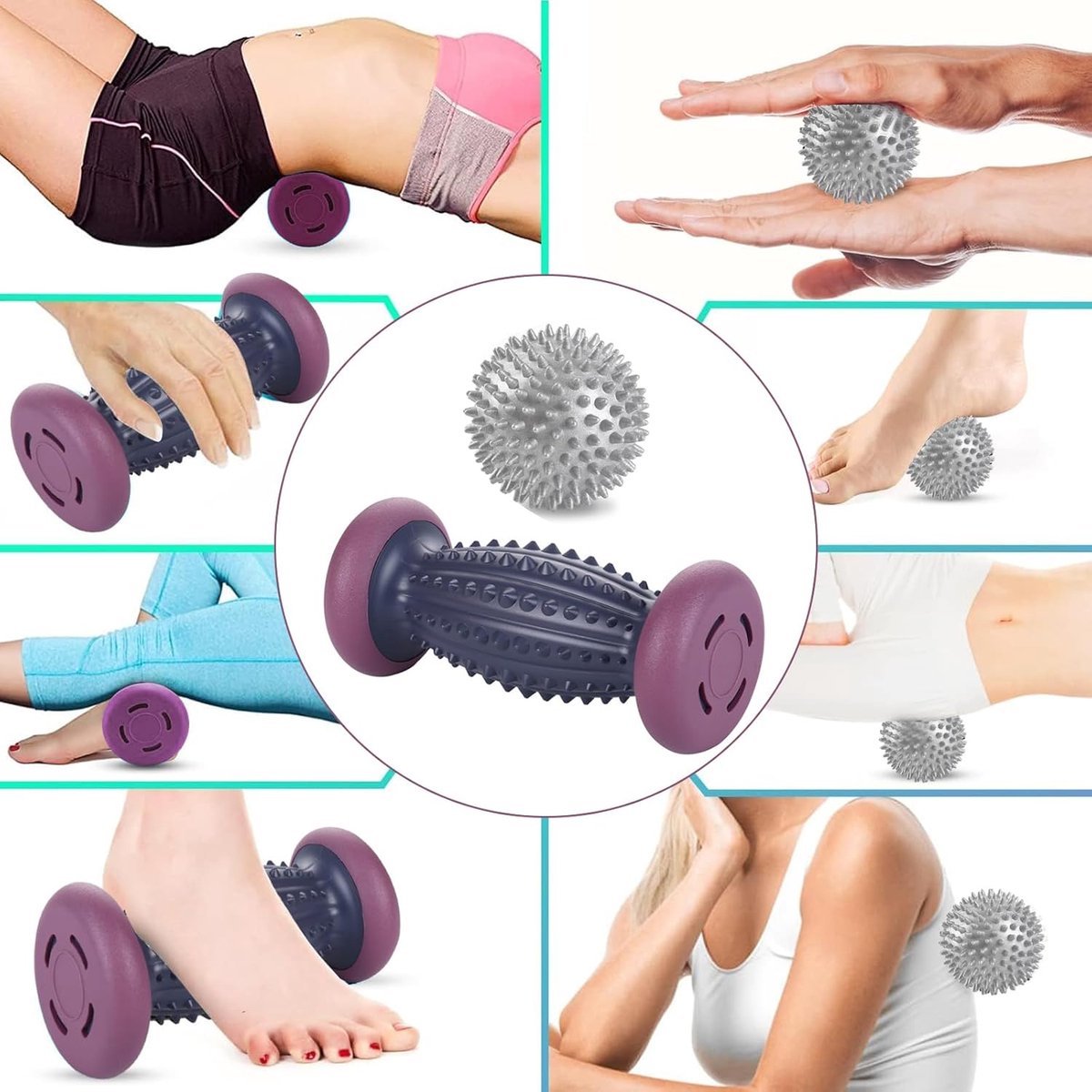 Foot Massage Roller - With 3 x Massage Balls - Foot Massage - Foot Reflexology - Plantar Fasciitis - Foot Roller - Massage Ball - Foot Massage - Massage Roller - Trigger Point Ball - Foot Massage Device - Foot Roller - Feet Massage Muscle Fascia Release B