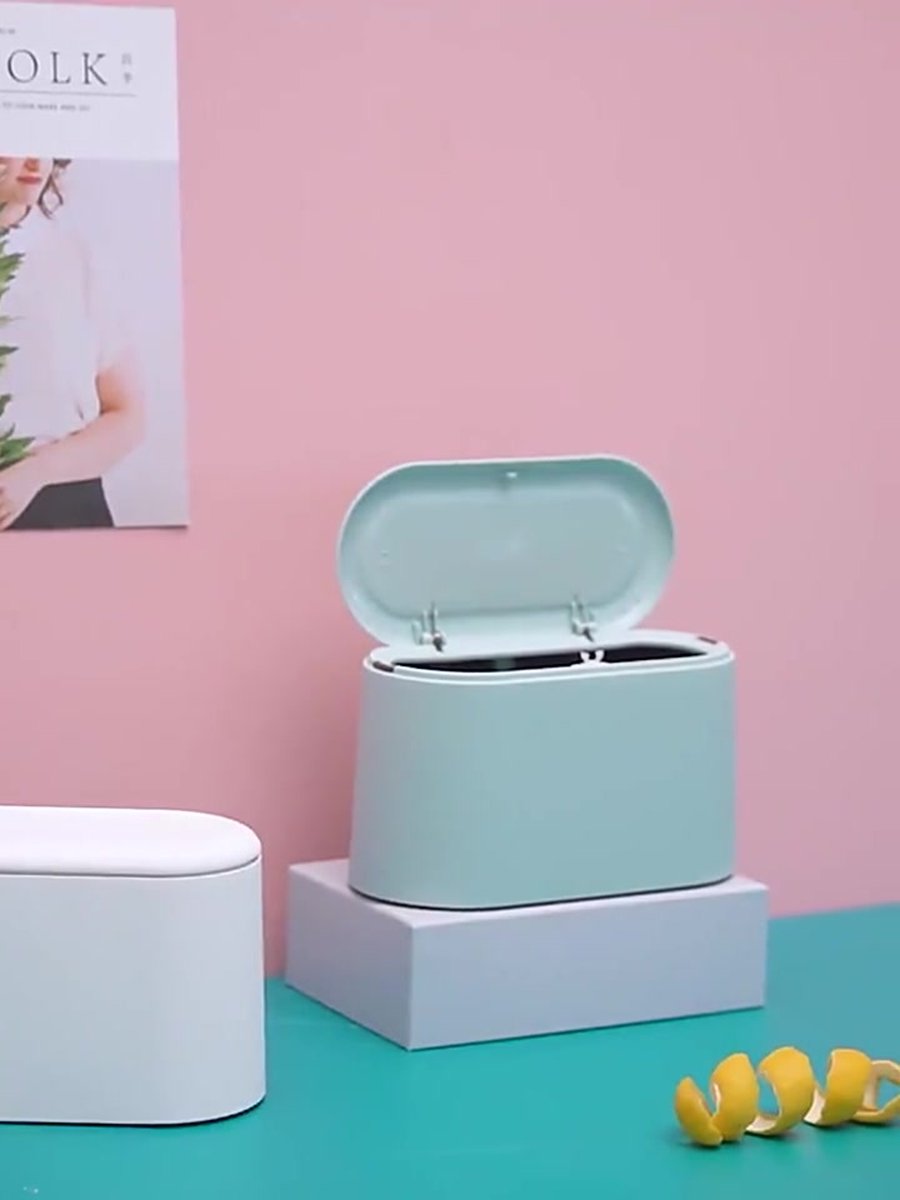 Trash Can - Small Trash Can with Sensor - Sturdy - Countertop Waste Bin - Mini Trash Can - Desktop - Tabletop Waste Bin - Plastic Trash Can - Bathroom Waste Bin - Recycling Waste Bin - Car Trash Can - White - Office Waste Bins - Home / Office
