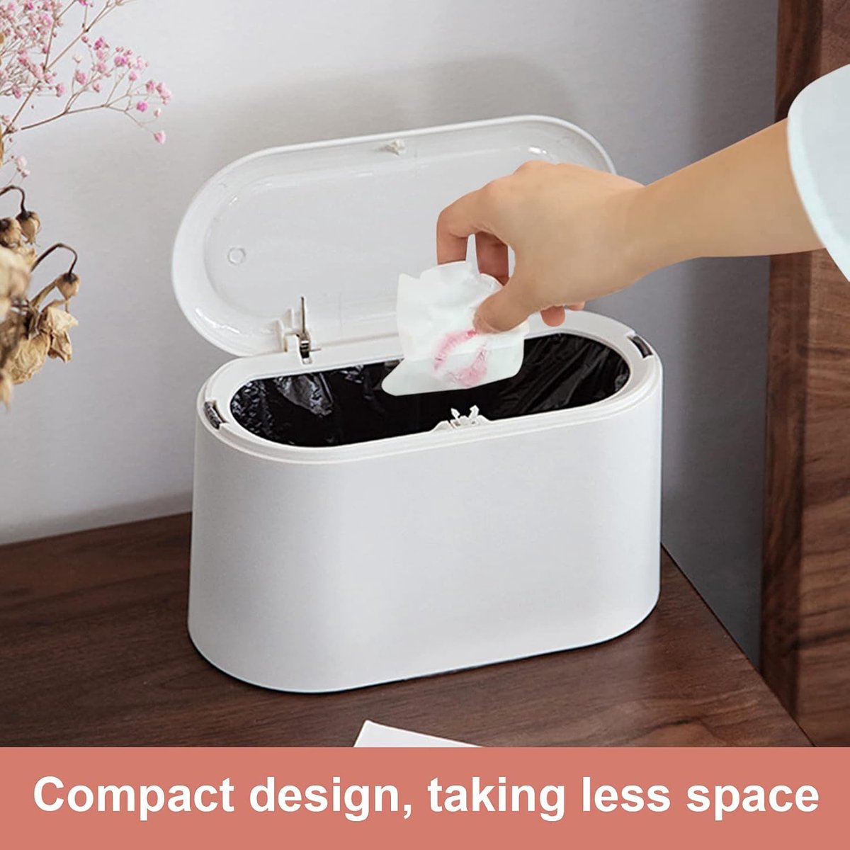 Trash Can - Small Trash Can with Sensor - Sturdy - Countertop Waste Bin - Mini Trash Can - Desktop - Tabletop Waste Bin - Plastic Trash Can - Bathroom Waste Bin - Recycling Waste Bin - Car Trash Can - White - Office Waste Bins - Home / Office