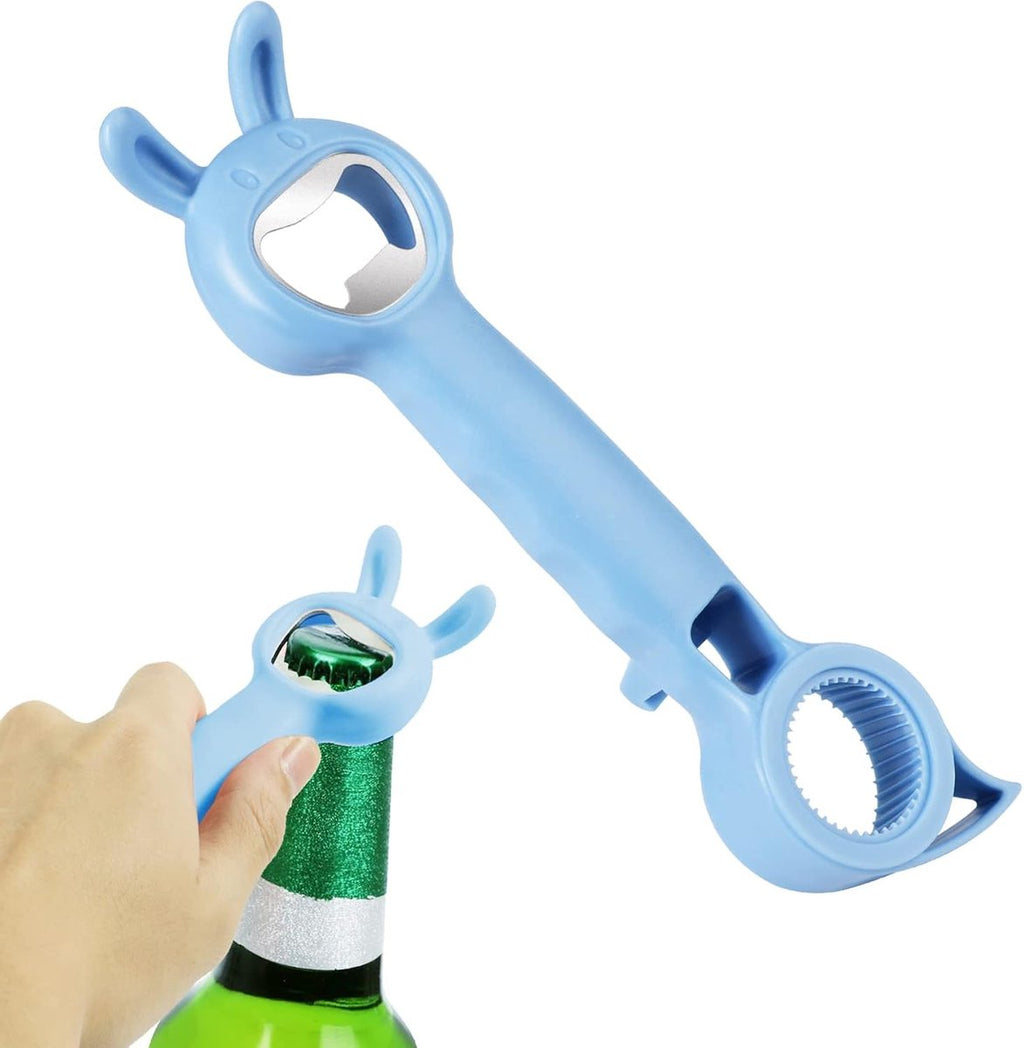 All-purpose opener - Opener - Bottle opener - Beer opener - Jar lid opener - Jar opener - Beer opener - Aids for the Elderly - 4-in-1 Jar opener - Kitchen Aid - Multifunctional - For Home Kitchen/Bars/Cocktail parties - Blue - 20 cm
