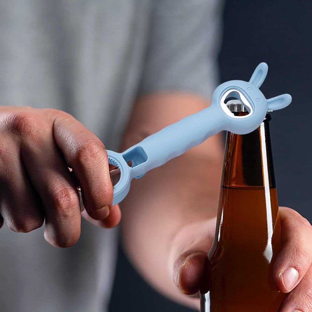 All-purpose opener - Opener - Bottle opener - Beer opener - Jar lid opener - Jar opener - Beer opener - Aids for the Elderly - 4-in-1 Jar opener - Kitchen Aid - Multifunctional - For Home Kitchen/Bars/Cocktail parties - Blue - 20 cm