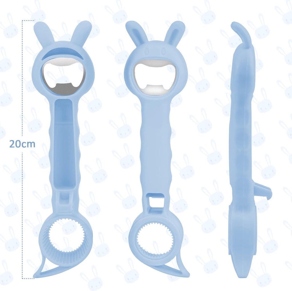 All-purpose opener - Opener - Bottle opener - Beer opener - Jar lid opener - Jar opener - Beer opener - Aids for the Elderly - 4-in-1 Jar opener - Kitchen Aid - Multifunctional - For Home Kitchen/Bars/Cocktail parties - Blue - 20 cm