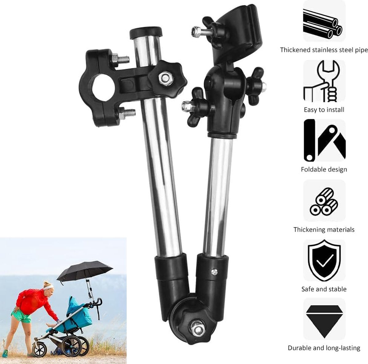 Umbrella Holder - Universal Umbrella Holder - Extendable & Foldable - Parasol Connector for Wheelchair, Mobility Scooter, Scooter, Stroller - 30-45 Cm - Black