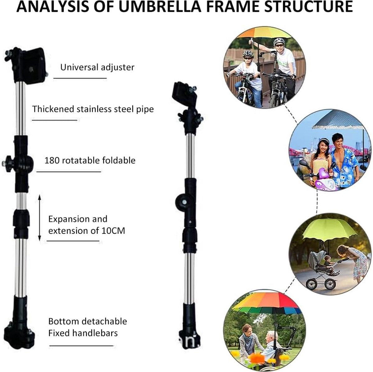 Umbrella Holder - Universal Umbrella Holder - Extendable & Foldable - Parasol Connector for Wheelchair, Mobility Scooter, Scooter, Stroller - 30-45 Cm - Black