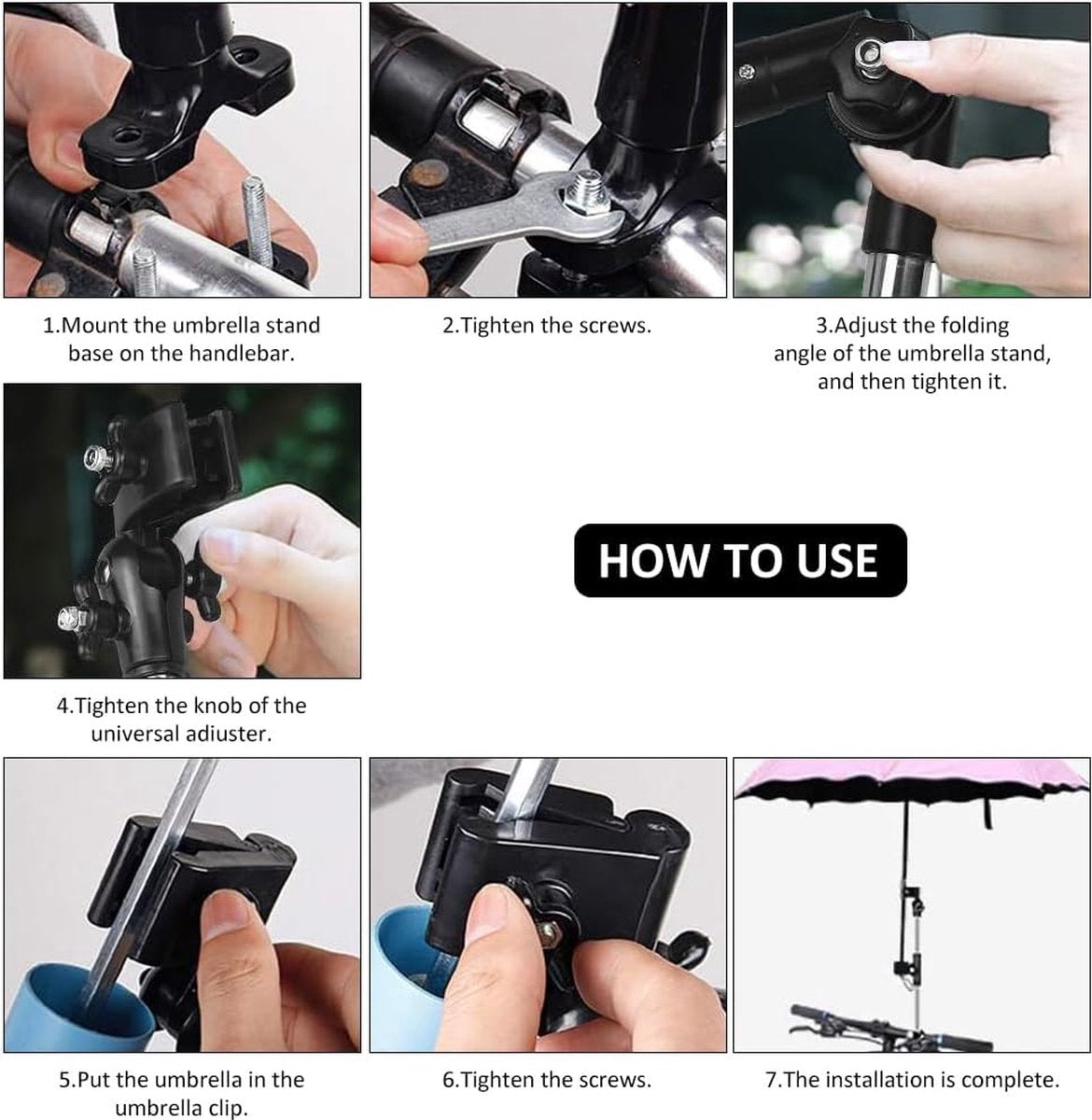 Umbrella Holder - Universal Umbrella Holder - Extendable & Foldable - Parasol Connector for Wheelchair, Mobility Scooter, Scooter, Stroller - 30-45 Cm - Black