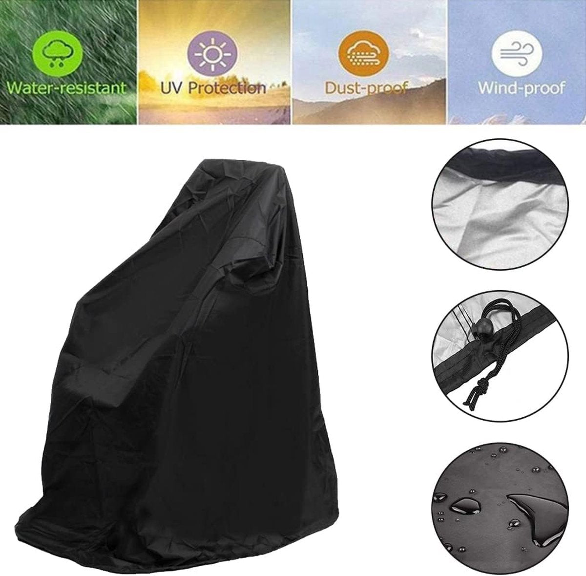 Wheelchair Protective Cover - Universal - Wheelchair Cover - Premium Wheelchair Cover - 130 x 115 x 75 Cm - With Drawstring - Mobility Scooter Protective Cover - Rain Cover - Waterproof - Wheelchair - Black