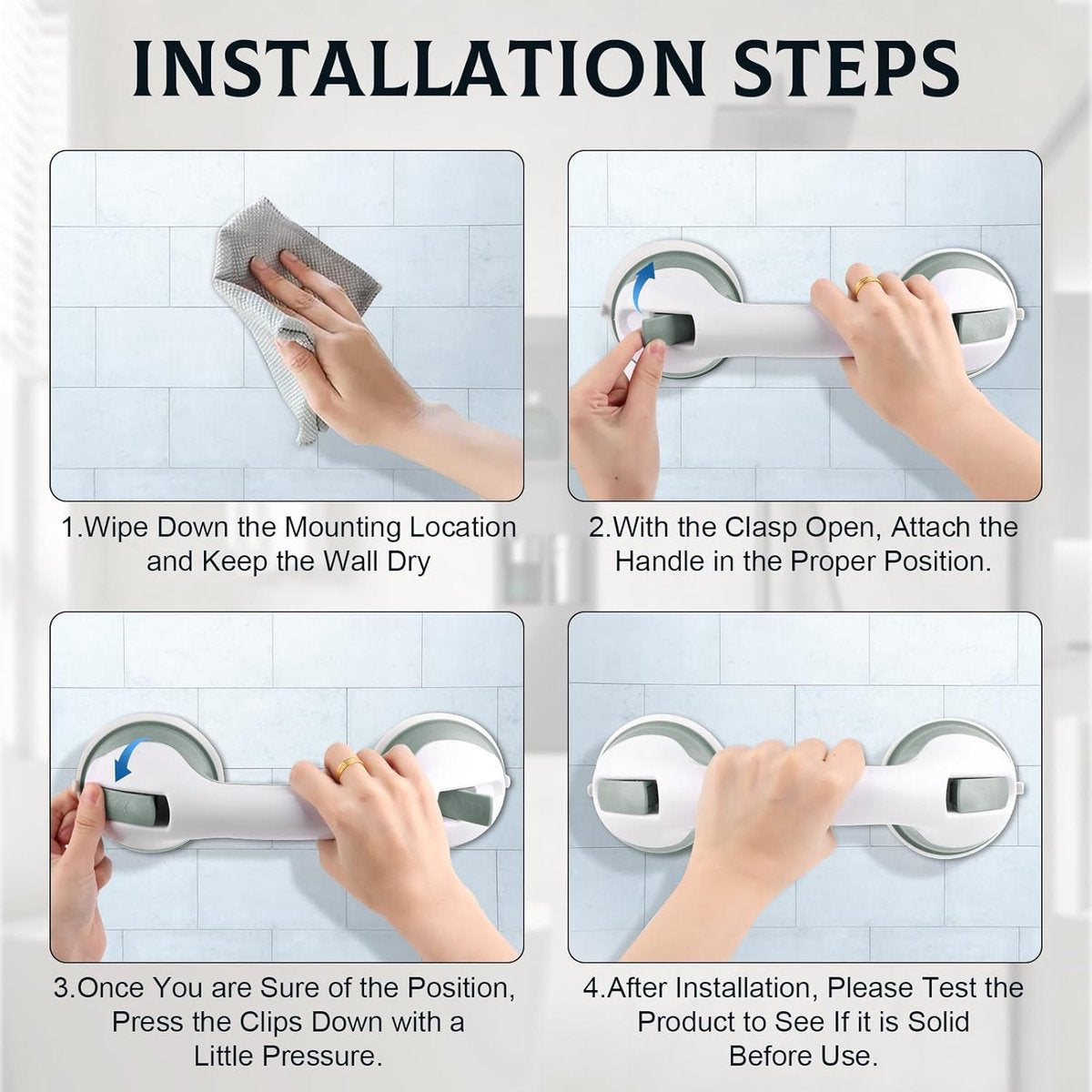 Set of 2 suction cup grab bars - Safety grab bars with suction cup for the shower - Extra handles - No drilling required - Safety grab bars - For the elderly and people with disabilities - Shower holder - White-green