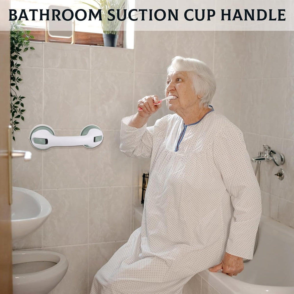 Set of 2 suction cup grab bars - Safety grab bars with suction cup for the shower - Extra handles - No drilling required - Safety grab bars - For the elderly and people with disabilities - Shower holder - White-green