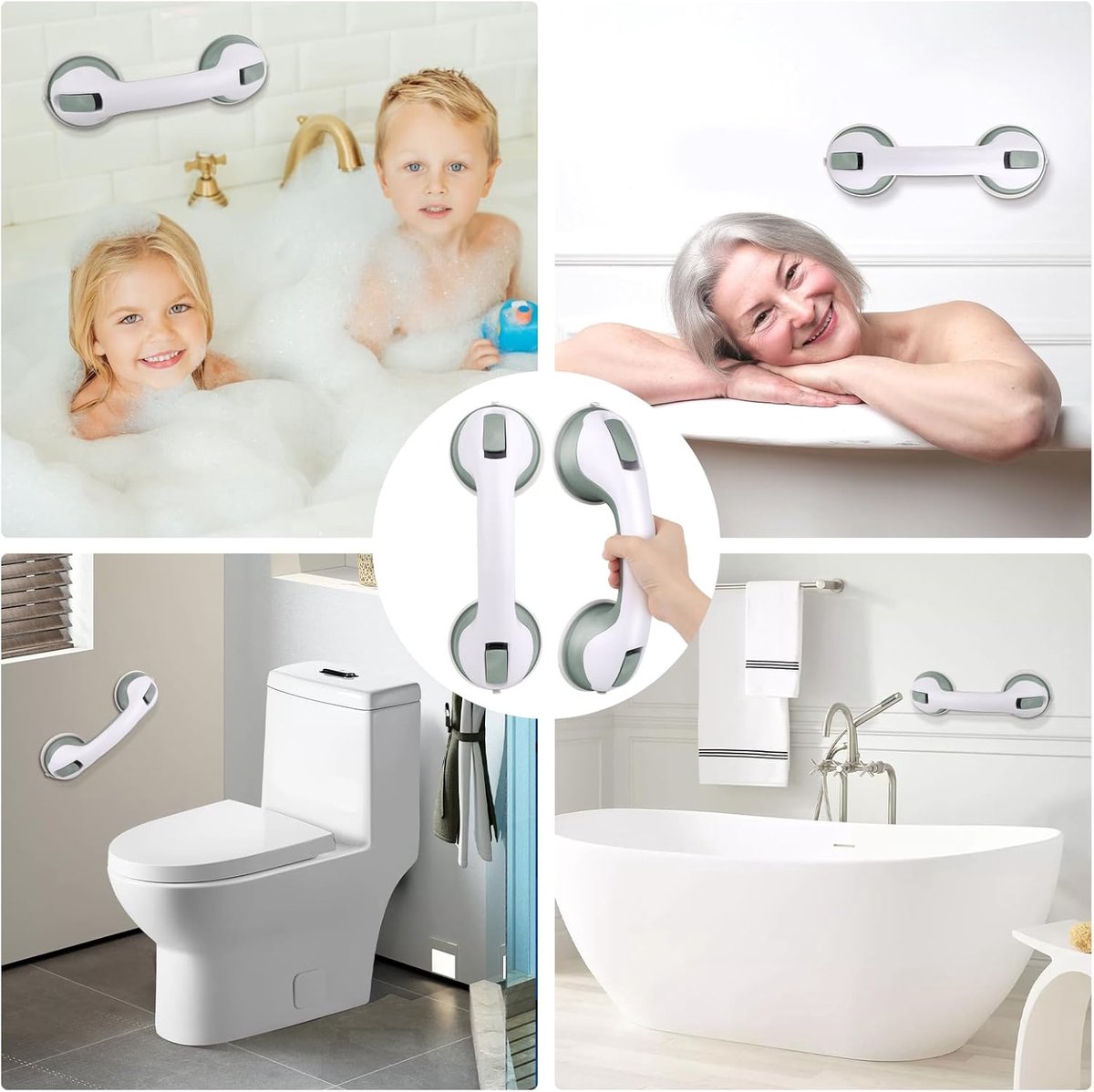 Set of 2 suction cup grab bars - Safety grab bars with suction cup for the shower - Extra handles - No drilling required - Safety grab bars - For the elderly and people with disabilities - Shower holder - White-green