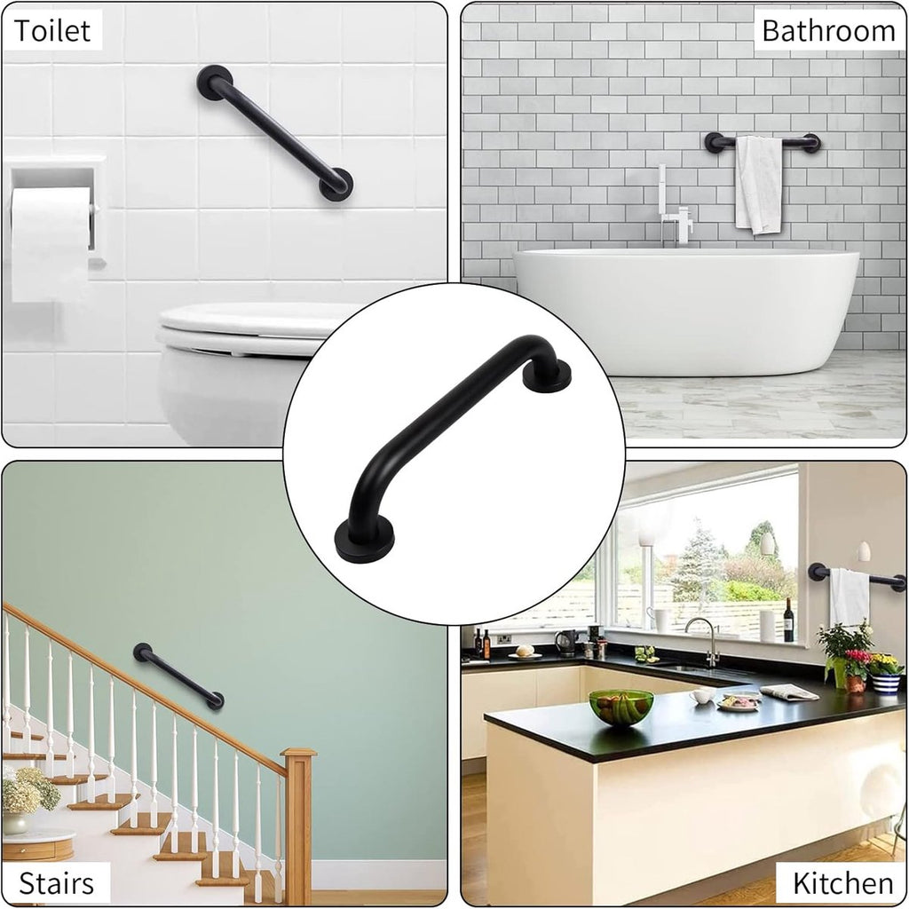 2 pieces - Armrest - 30*5 cm - Bathtub Grip - handle for the elderly - stainless steel railing - safety railings - non-slip shower grip - wall-mounted stainless steel handle - for the elderly, bathroom, kitchen - black