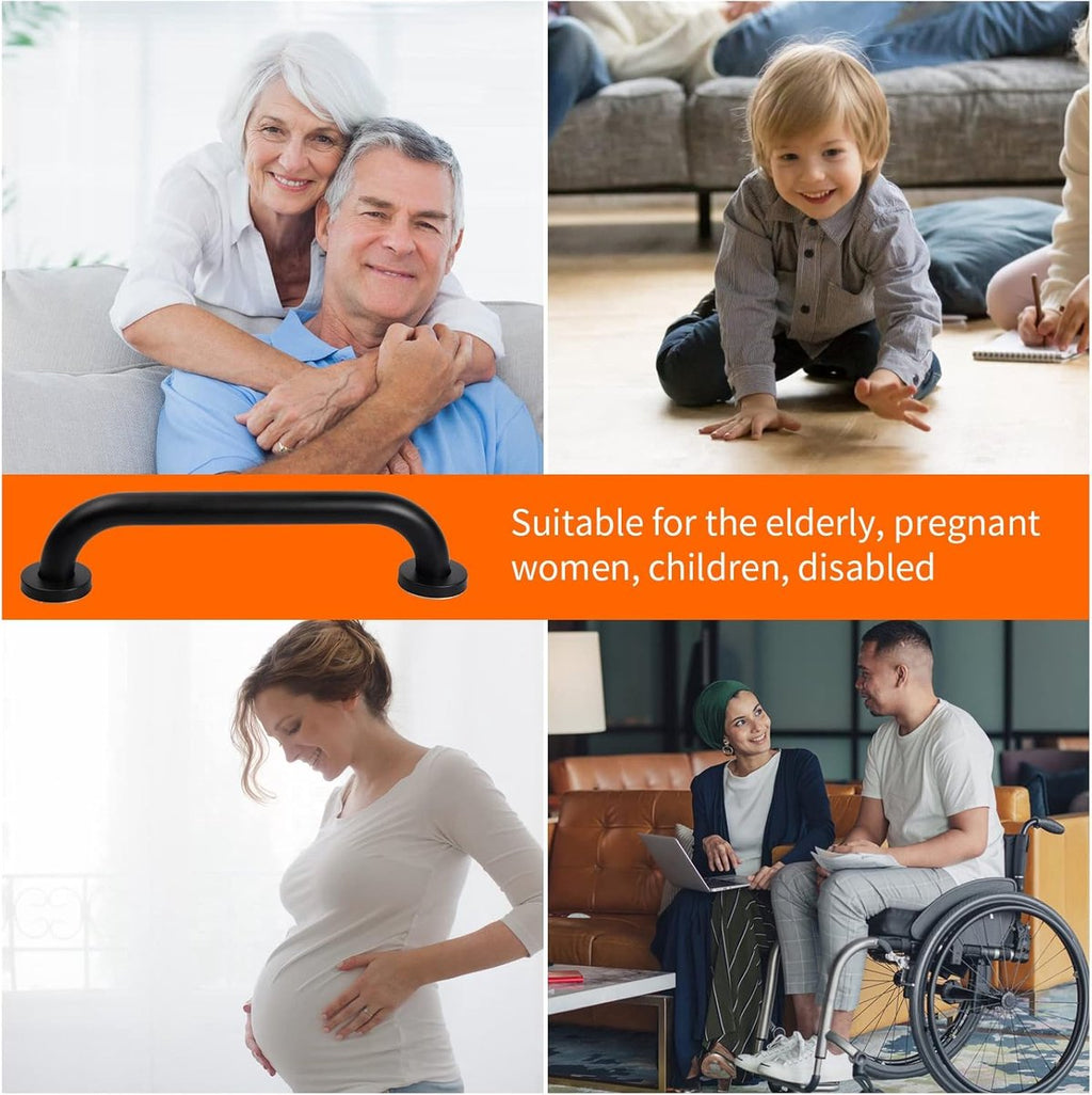 2 pieces - Armrest - 30*5 cm - Bathtub Grip - handle for the elderly - stainless steel railing - safety railings - non-slip shower grip - wall-mounted stainless steel handle - for the elderly, bathroom, kitchen - black