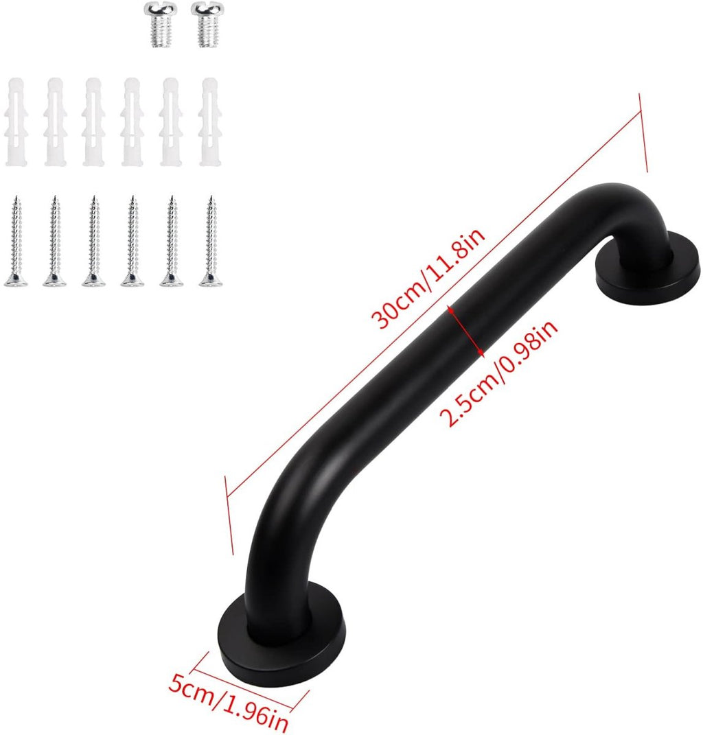2 pieces - Armrest - 30*5 cm - Bathtub Grip - handle for the elderly - stainless steel railing - safety railings - non-slip shower grip - wall-mounted stainless steel handle - for the elderly, bathroom, kitchen - black