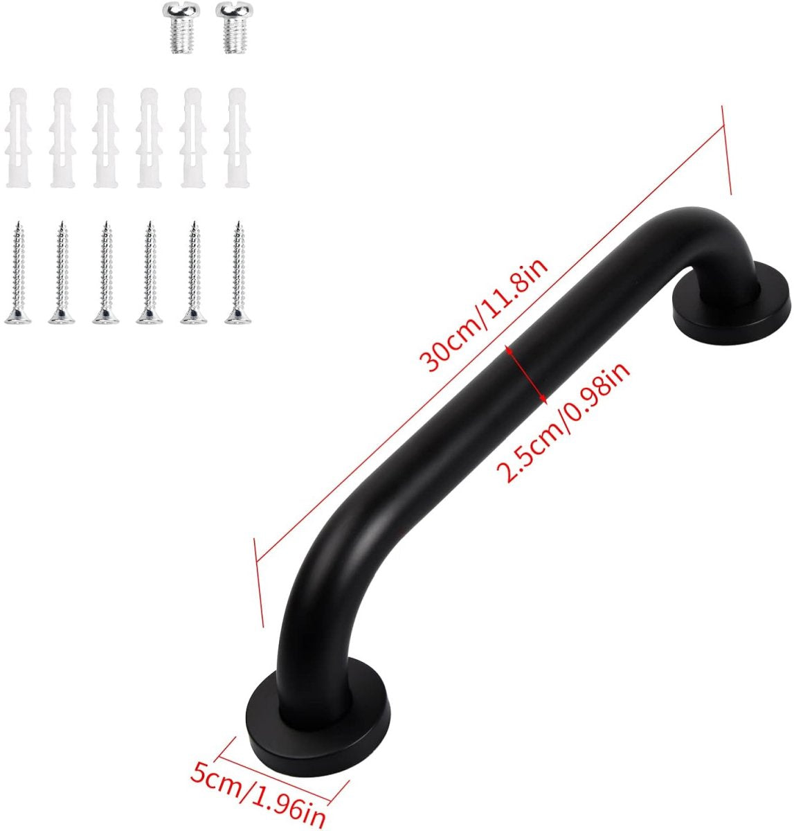 2 pieces - Armrest - 30*5 cm - Bathtub Grip - handle for the elderly - stainless steel railing - safety railings - non-slip shower grip - wall-mounted stainless steel handle - for the elderly, bathroom, kitchen - black