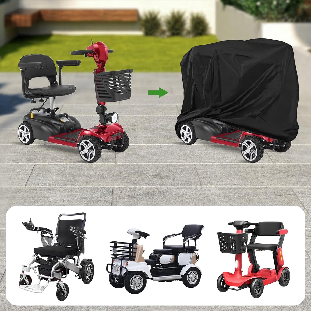 Mobility Scooter Protective Cover - Mobility Scooter Cover - Cover for mobility scooter - Mobility Scooter Cover - waterproof wheelchair cover for storage - Waterproof Cover - Rain Cover - Protective Cover - Waterproof - 55 "x 26" x 36 " - Black