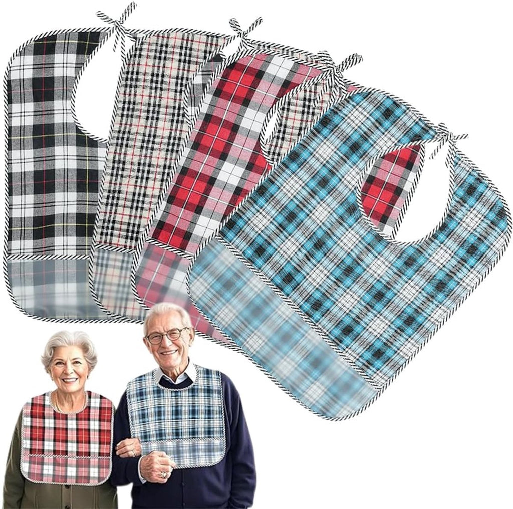 pieces - 58.5*38 cm - Adult bibs - Bib - Waterproof adult bibs - Reusable bibs - Checked bib - with crumb catcher - washable - red, blue, khaki, black
