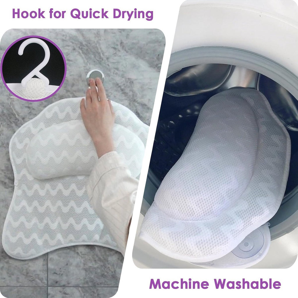 Bath Pillow - Spa Bath Pillow - Neck Pillow - Bath Pillow for the Bath - Headrest - Spa Pillow - White - with Anti-Slip Suction Cups - 42x44cm - for the Bath and Jacuzzi - Bath Accessories
