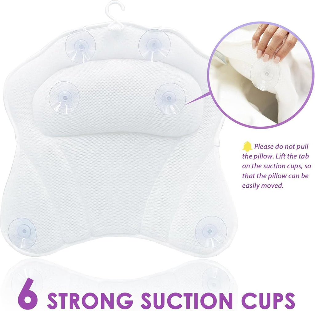 Bath Pillow - Spa Bath Pillow - Neck Pillow - Bath Pillow for the Bath - Headrest - Spa Pillow - White - with Anti-Slip Suction Cups - 42x44cm - for the Bath and Jacuzzi - Bath Accessories