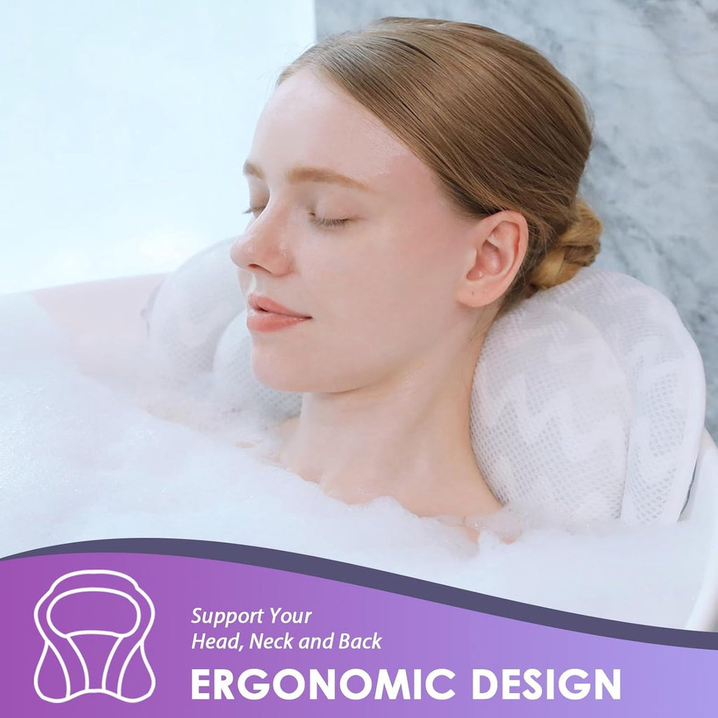 Bath Pillow - Spa Bath Pillow - Neck Pillow - Bath Pillow for the Bath - Headrest - Spa Pillow - White - with Anti-Slip Suction Cups - 42x44cm - for the Bath and Jacuzzi - Bath Accessories