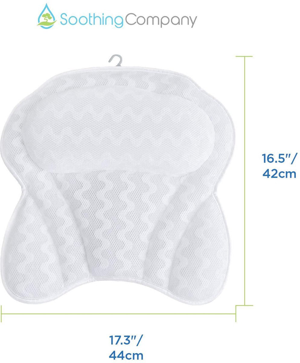 Bath Pillow - Spa Bath Pillow - Neck Pillow - Bath Pillow for the Bath - Headrest - Spa Pillow - White - with Anti-Slip Suction Cups - 42x44cm - for the Bath and Jacuzzi - Bath Accessories