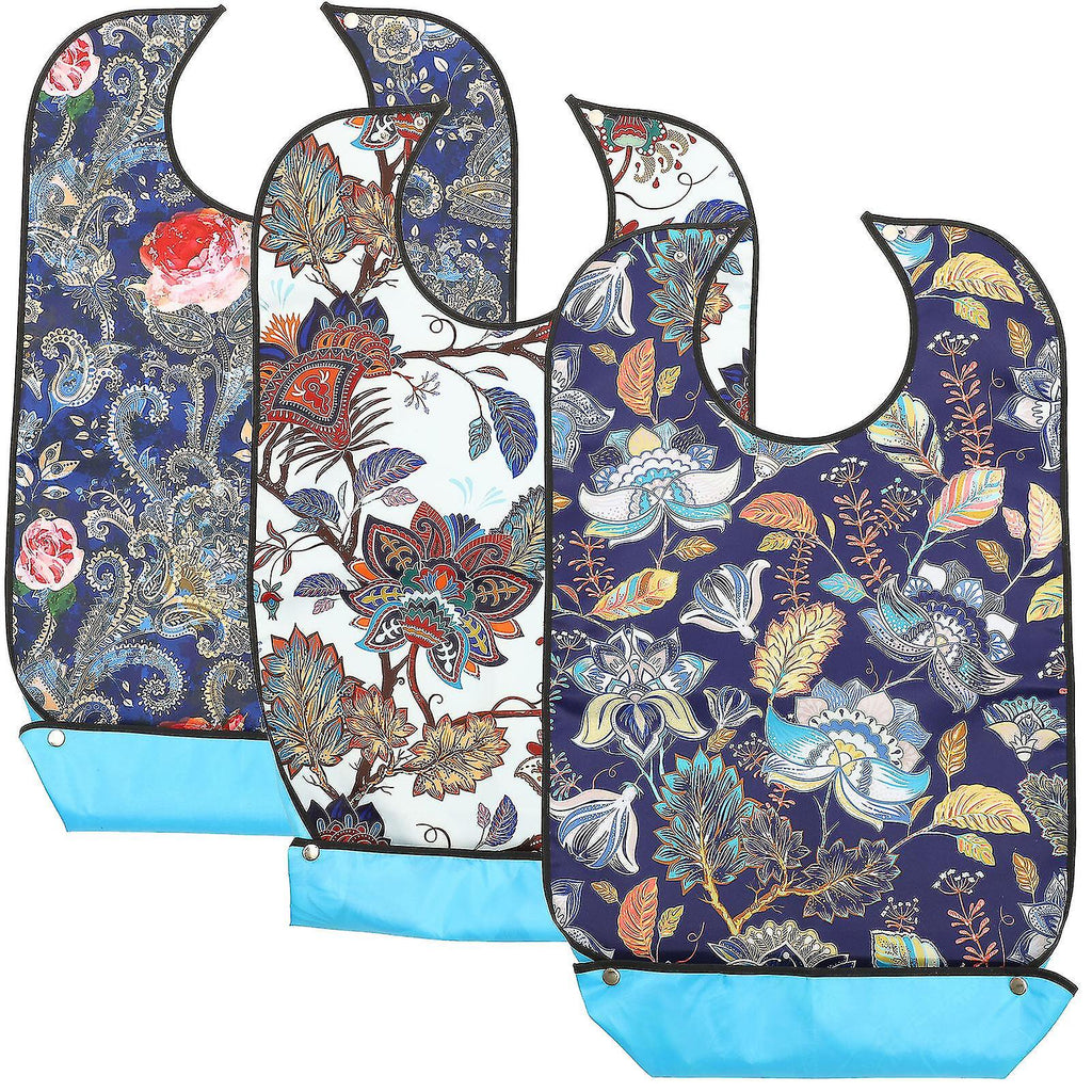 3 Pcs Adult Decorative Bibs with Adjustable Strap for Seniors Elderly