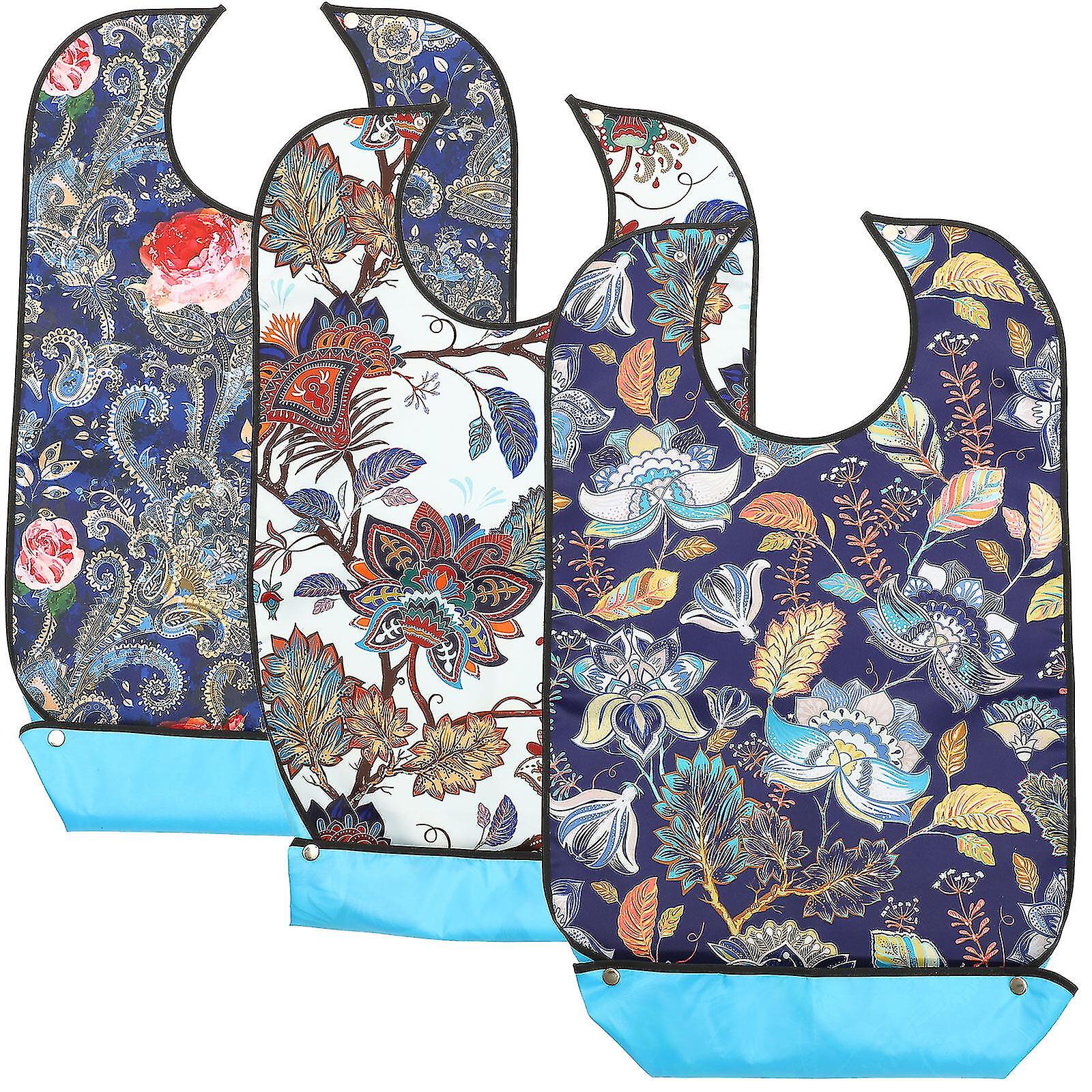 3 Pcs Adult Decorative Bibs with Adjustable Strap for Seniors Elderly