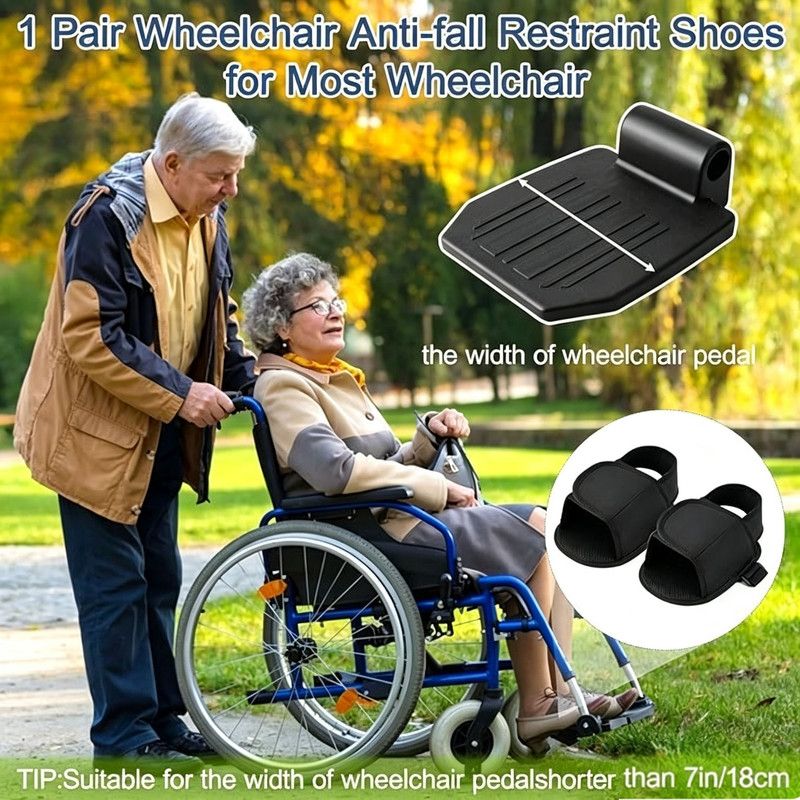 2PCS Wheelchair Shoe Holders, Oxford Wheelchair Anti-Fall Restraint Shoes Support with Fixed Straps for Elderly Patient Recovery
