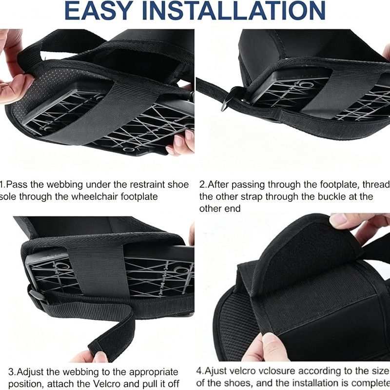 2PCS Wheelchair Shoe Holders, Oxford Wheelchair Anti-Fall Restraint Shoes Support with Fixed Straps for Elderly Patient Recovery
