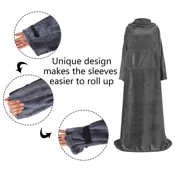 Portable Blanket with Sleeves Winter Soft Sherpa Weighted Blanket Sofa Blanket Adult Warm Long Lazy TV Blanket Plush Coat