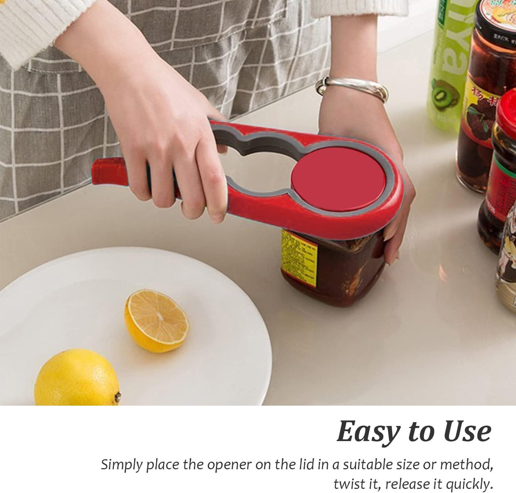 4 Pack Multi-Function Jar and Bottle Openers, Non-Slip Kitchen Grip Tools for Twist Lids, Caps and Tabs, Assorted Colours