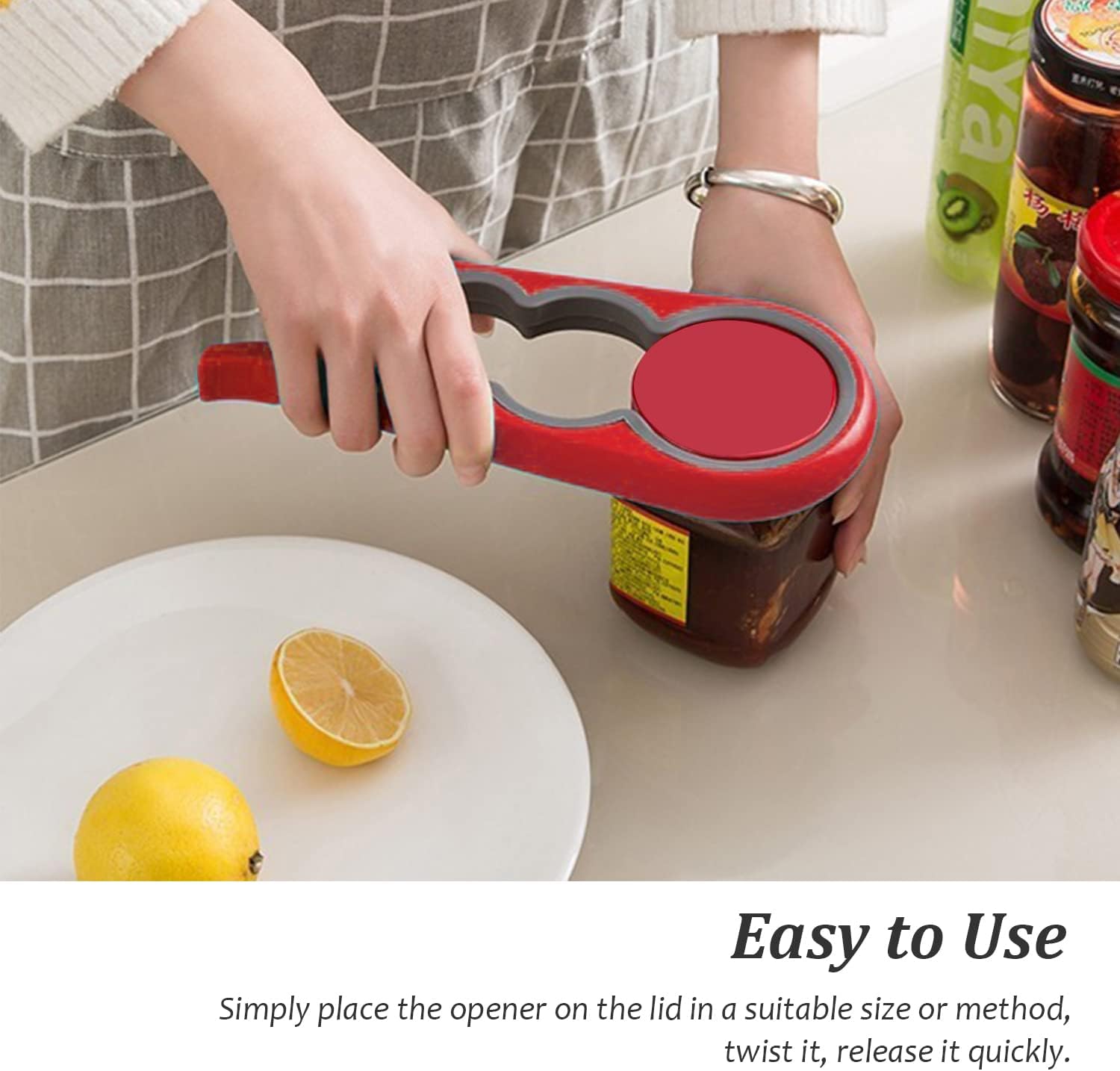 4 Pack Multi-Function Jar and Bottle Openers, Non-Slip Kitchen Grip Tools for Twist Lids, Caps and Tabs, Assorted Colours