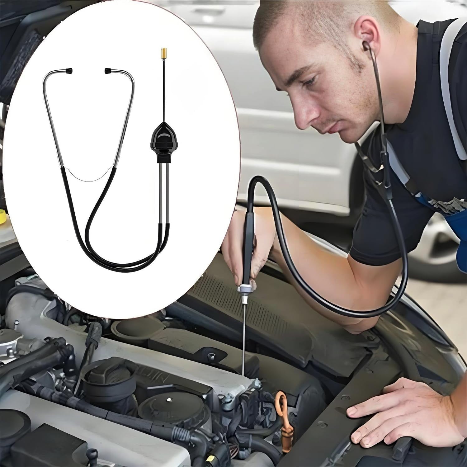 Mechanic's Stethoscope Automotive Engine Diagnostic Sensitive Hearing Tool for Cars, Trucks and Motorcycles,Black A418