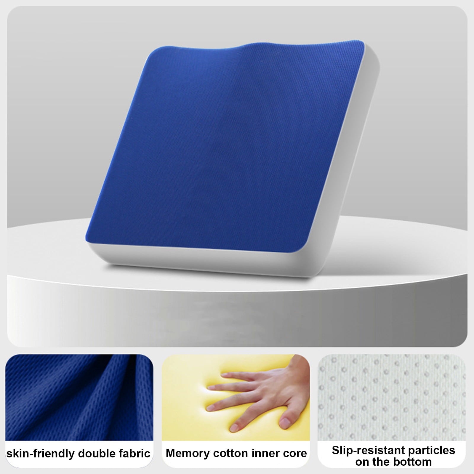 Comfort Seat Cushion , Non-Slip Orthopedic Memory Foam , Back and Tailbone Relief , for Car, Travel, Office, Wheelchair, Blue, 39.9 x 39.9 x 5.3 cm