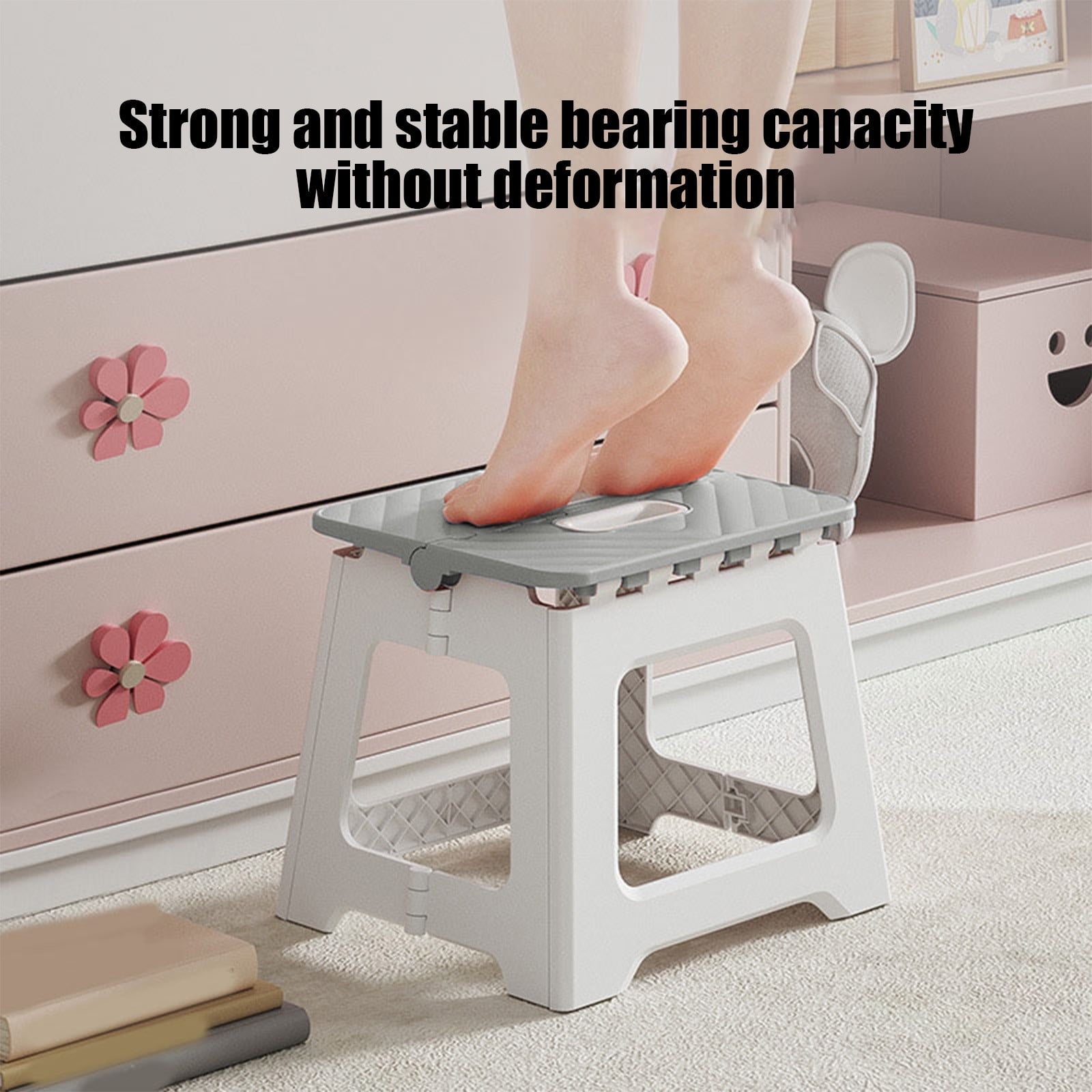 1 Piece Non-Slip Folding Step Stools - Shower Stool for Shaving Legs, Stool Foldable, Foot Stool,Grey, 9x17.8 cm