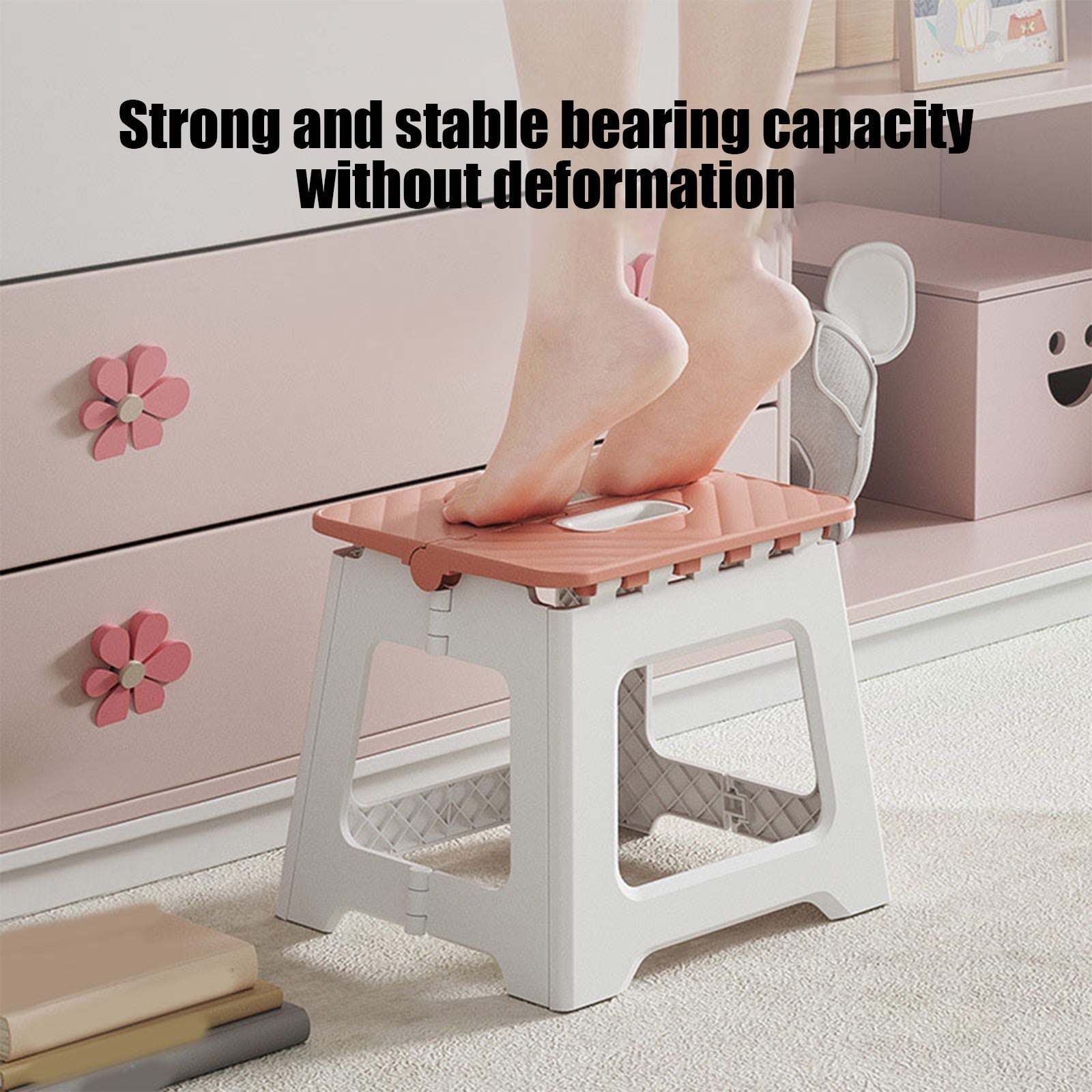 1 Piece Non-Slip Folding Step Stools - Shower Stool for Shaving Legs, Stool Foldable, Foot Stool,Pink, 9x17.8 cm