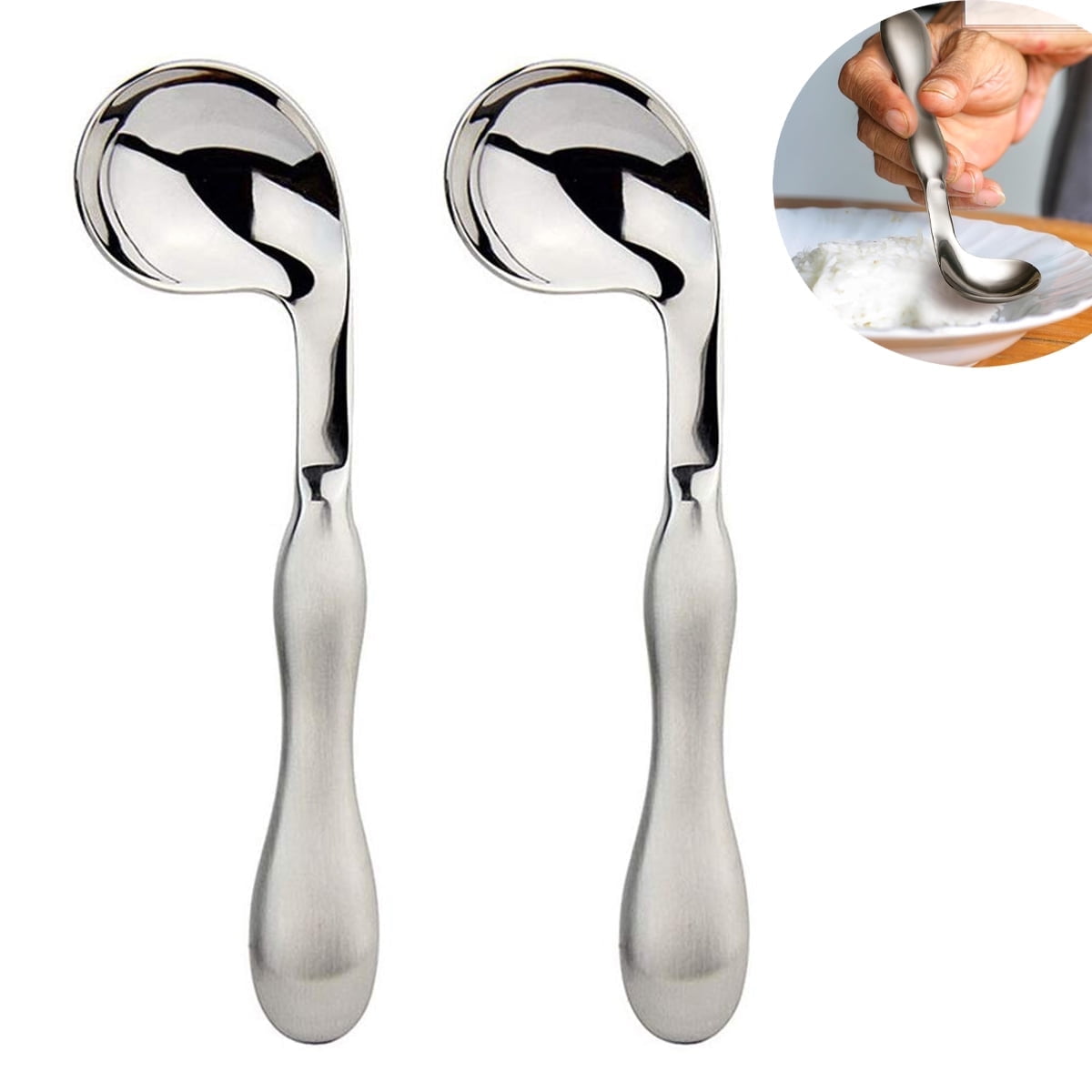 Adaptive Utensils for Elderly 2Pcs Curved Angled Spoon Weighted Utensils Weighted Angled Silverware Cutlery Utensil for Hand Tremors Parkinson's or Elderly Easy Grip Handles