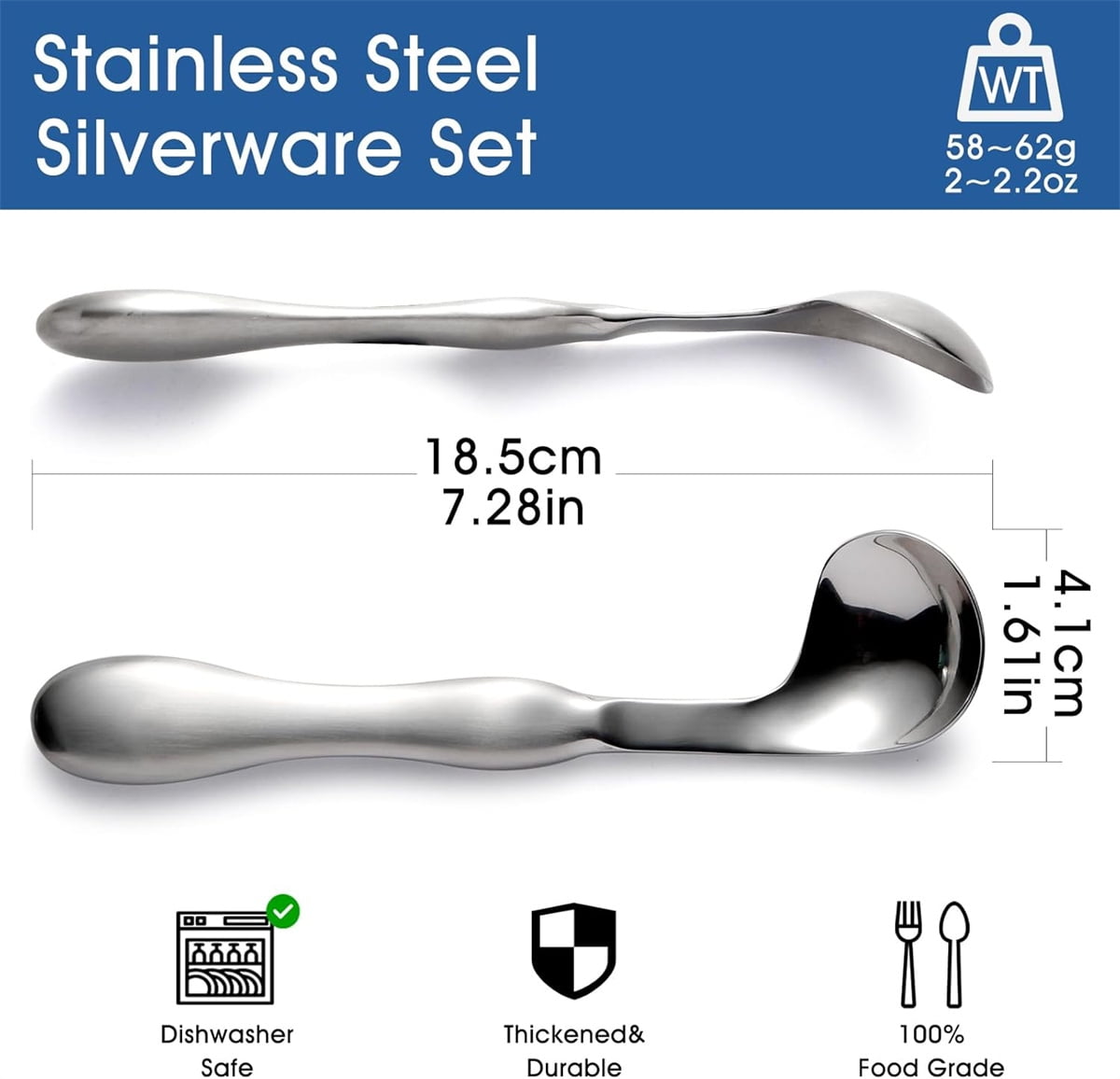 Adaptive Utensils for Elderly 2Pcs Curved Angled Spoon Weighted Utensils Weighted Angled Silverware Cutlery Utensil for Hand Tremors Parkinson's or Elderly Easy Grip Handles