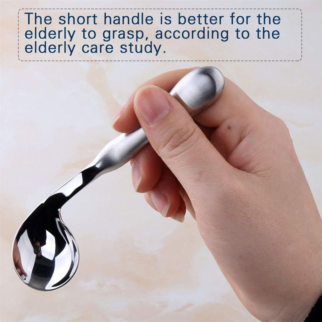 Adaptive Utensils for Elderly 2Pcs Curved Angled Spoon Weighted Utensils Weighted Angled Silverware Cutlery Utensil for Hand Tremors Parkinson's or Elderly Easy Grip Handles